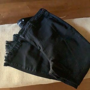 High waist fringe cuff jeans